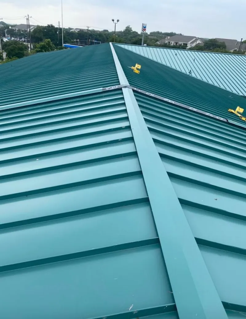 Green commercial metal roof ridge and valley for Metal Roof Repair in Mila Doce